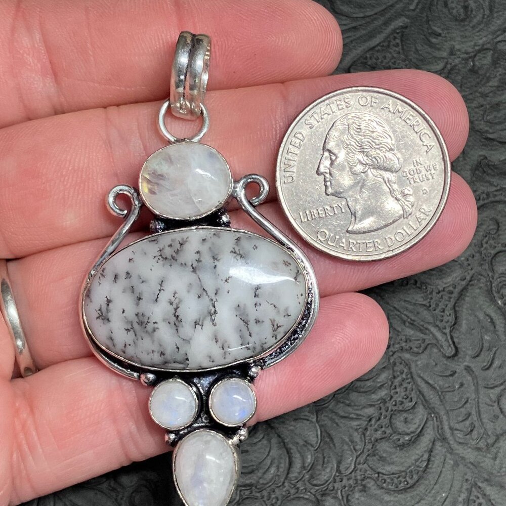 Dendritic Opal Rainbow Moonstone Pendant Crystal Stone Jewelry - Picture 7 of 9